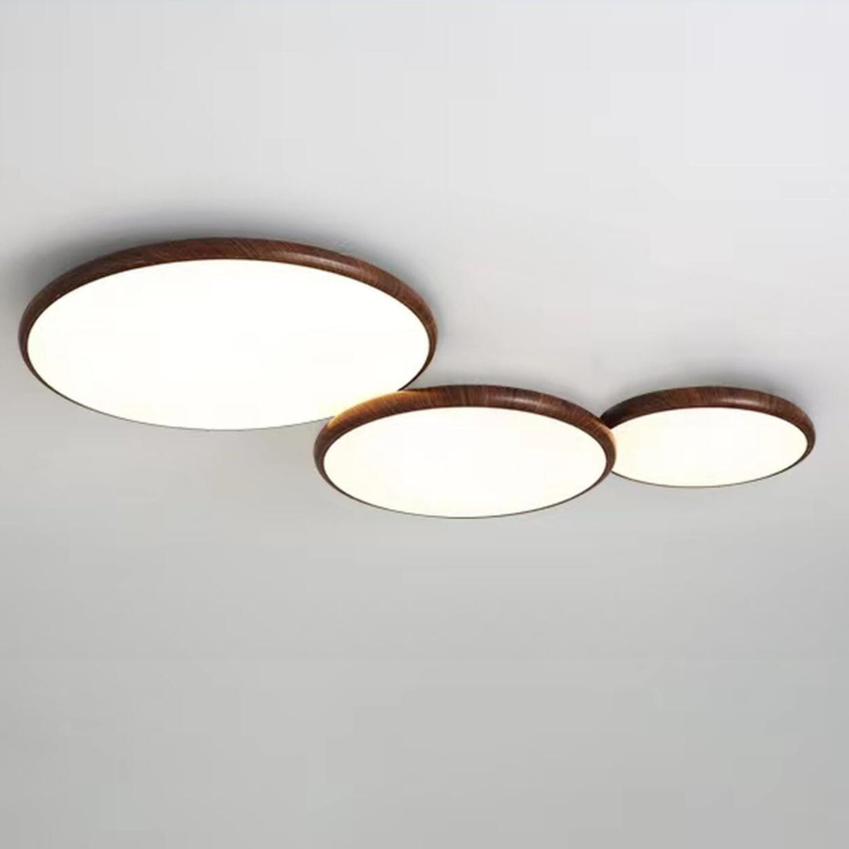 Modern Minimalist Circle Walnut Flush Mount Light Image - 7