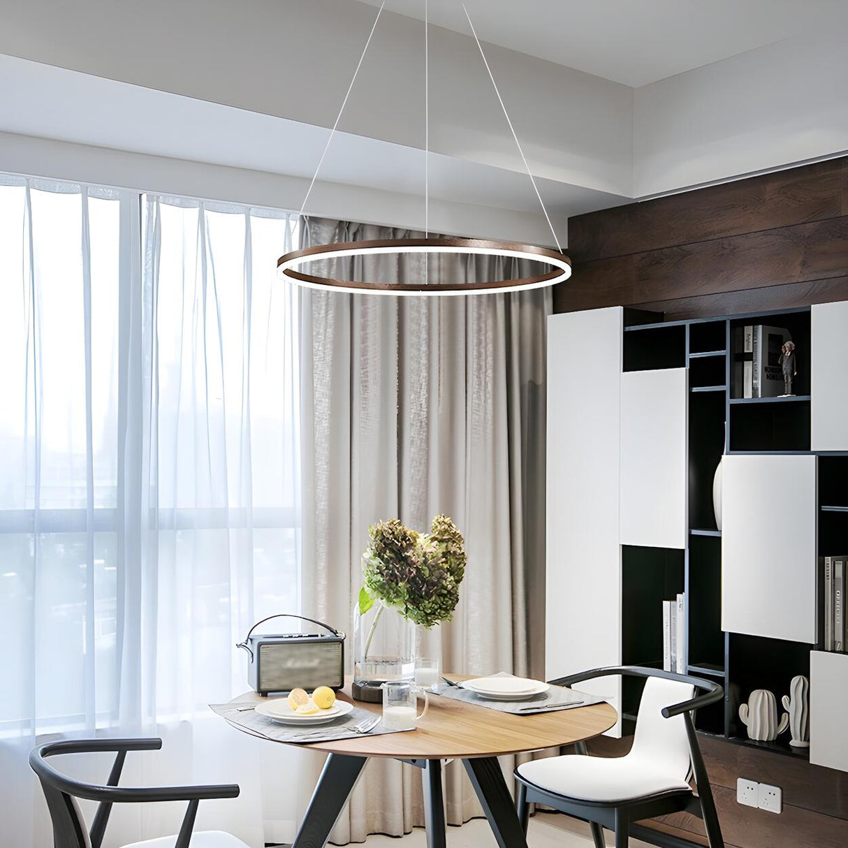 Modern Minimalist Circular LED Dining Room Pendant Light Image - 3