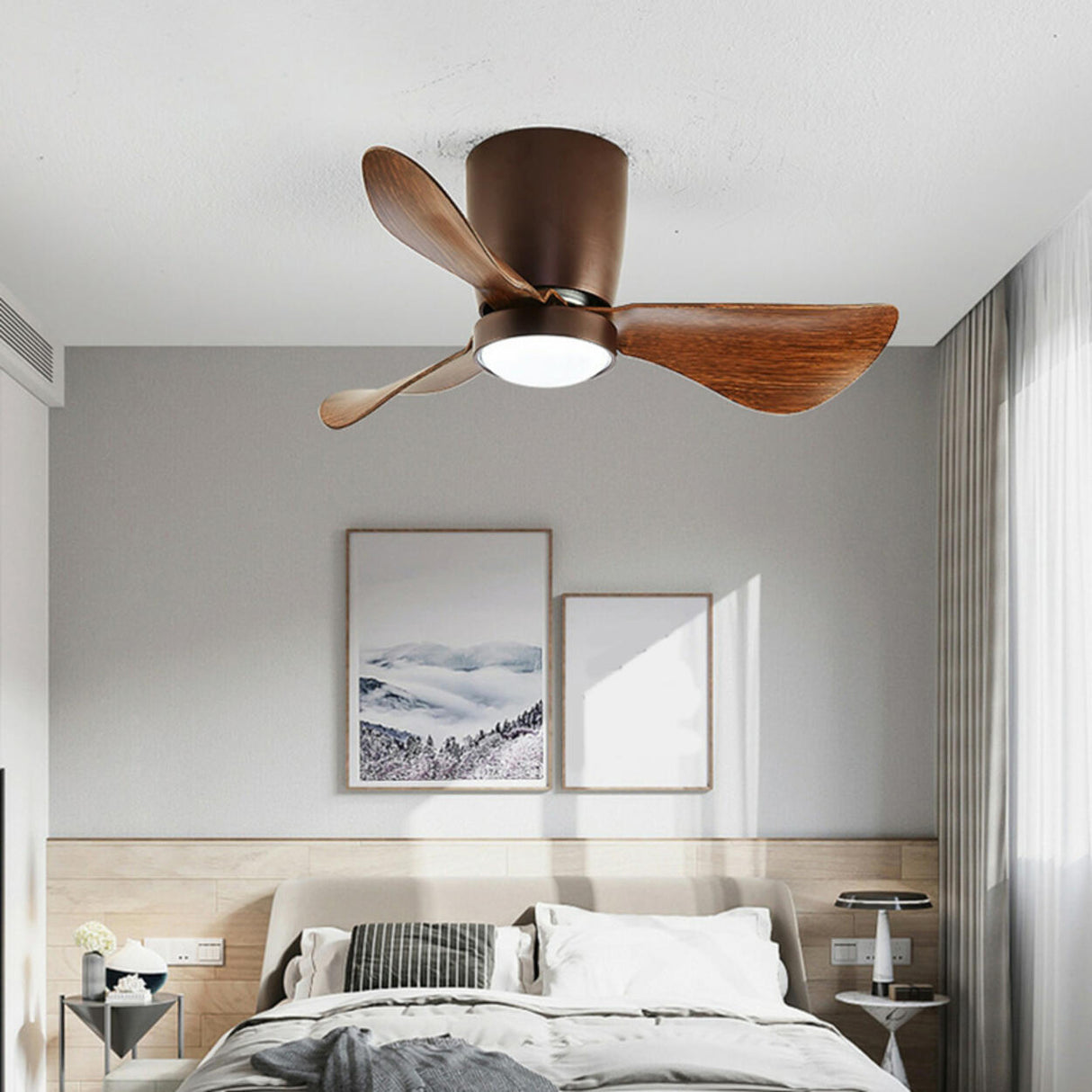 Modern Minimalist Cone 3 Blade LED Ceiling Fan Light Image - 2