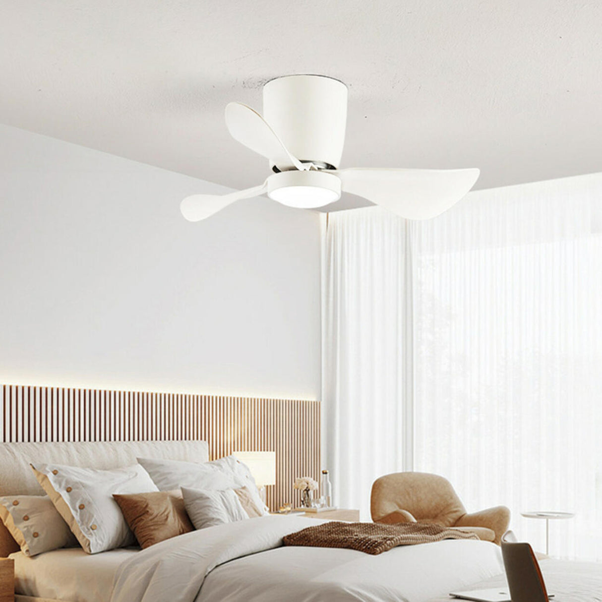 Modern Minimalist Cone 3 Blade LED Ceiling Fan Light Image - 3