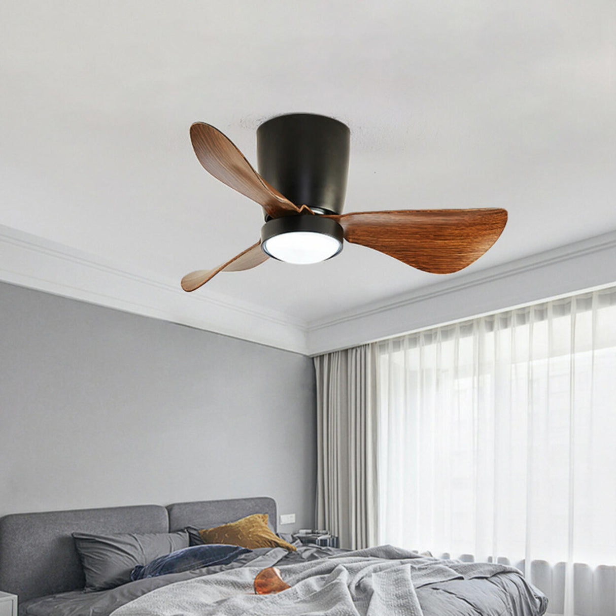 Modern Minimalist Cone 3 Blade LED Ceiling Fan Light Image - 4