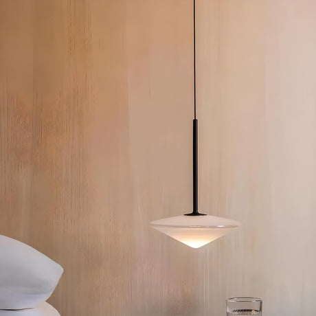 Modern Minimalist Cone Angular White Glass Pendant Light Image - 1