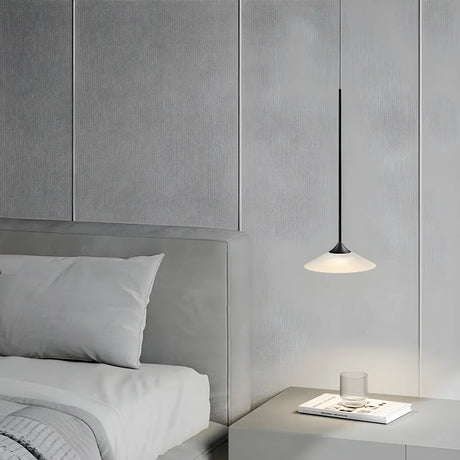 Modern Minimalist Cone Black Metal Pendant Light for Bedroom Image - 2