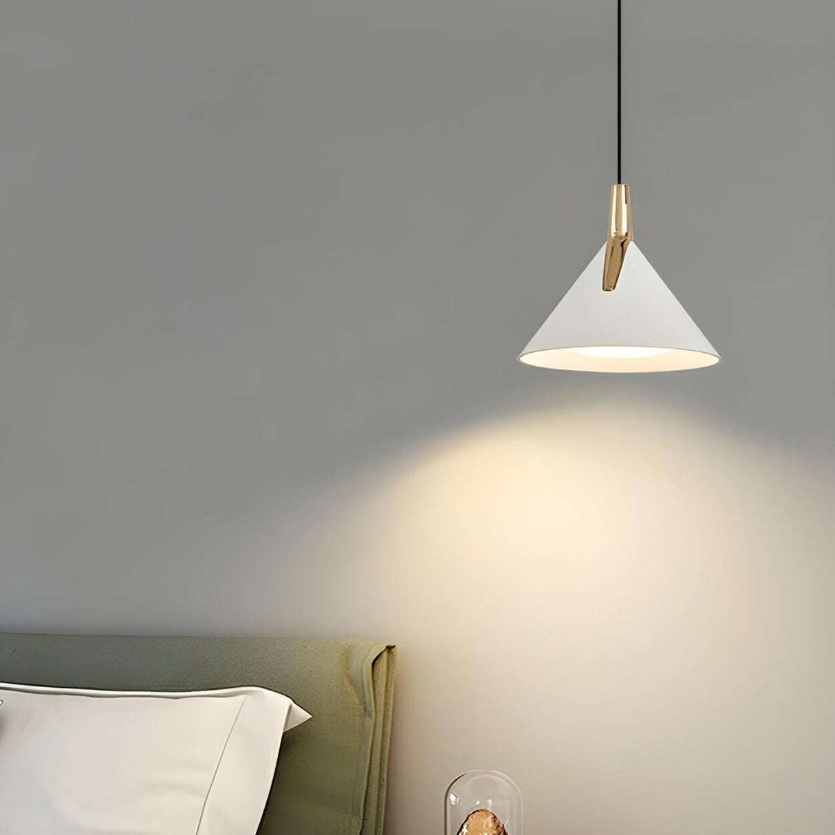 Modern Minimalist Cone White Acrylic Metal Pendant Light Image - 1