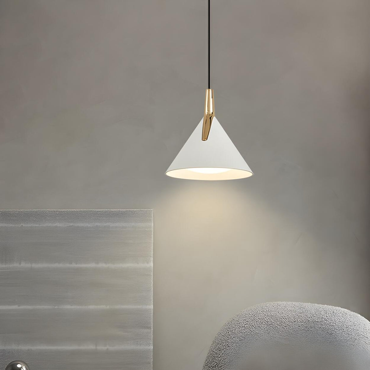 Modern Minimalist Cone White Acrylic Metal Pendant Light Image - 4