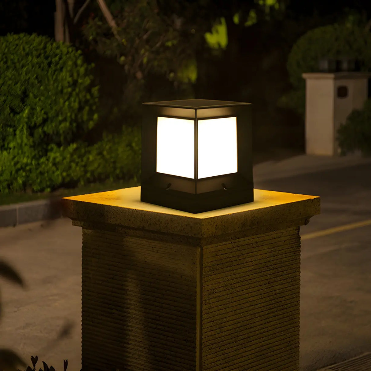 Modern Minimalist Cube Metal Outdoor Column Light Image - 12