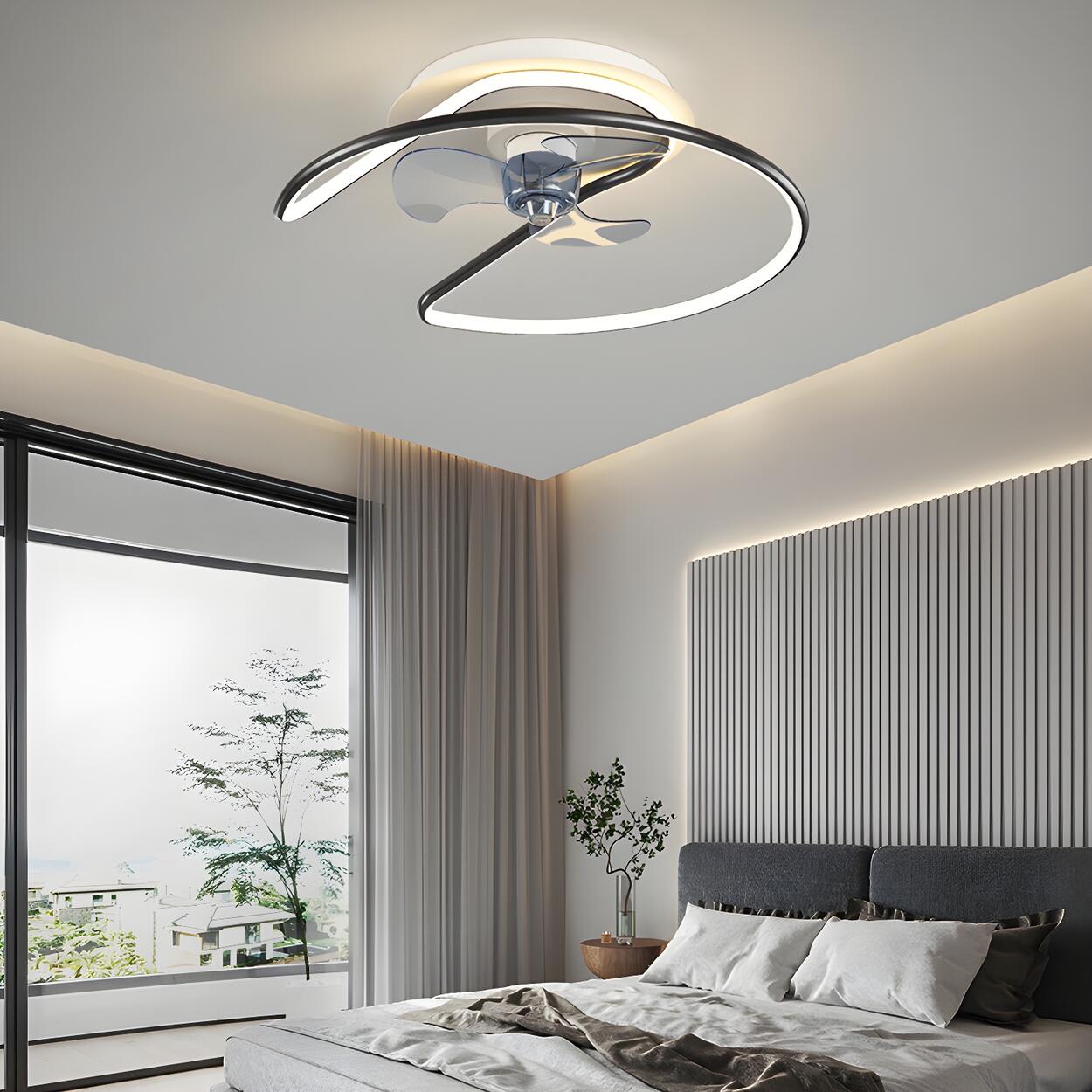 Modern Minimalist Curve Metal Ceiling Fan with Light Image - 1