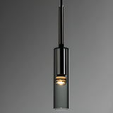 Modern Minimalist Cylindrical Gray Glass Pendant Light Image - 12