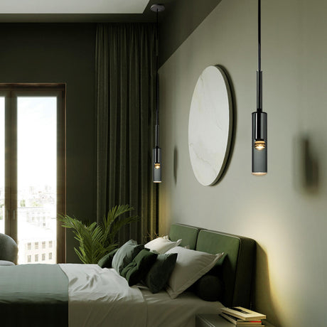 Modern Minimalist Cylindrical Gray Glass Pendant Light Image - 2