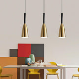 Modern Minimalist Dining Room Brass Cone Pendant Light Image - 1