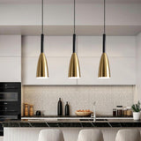 Modern Minimalist Dining Room Brass Cone Pendant Light Image - 3