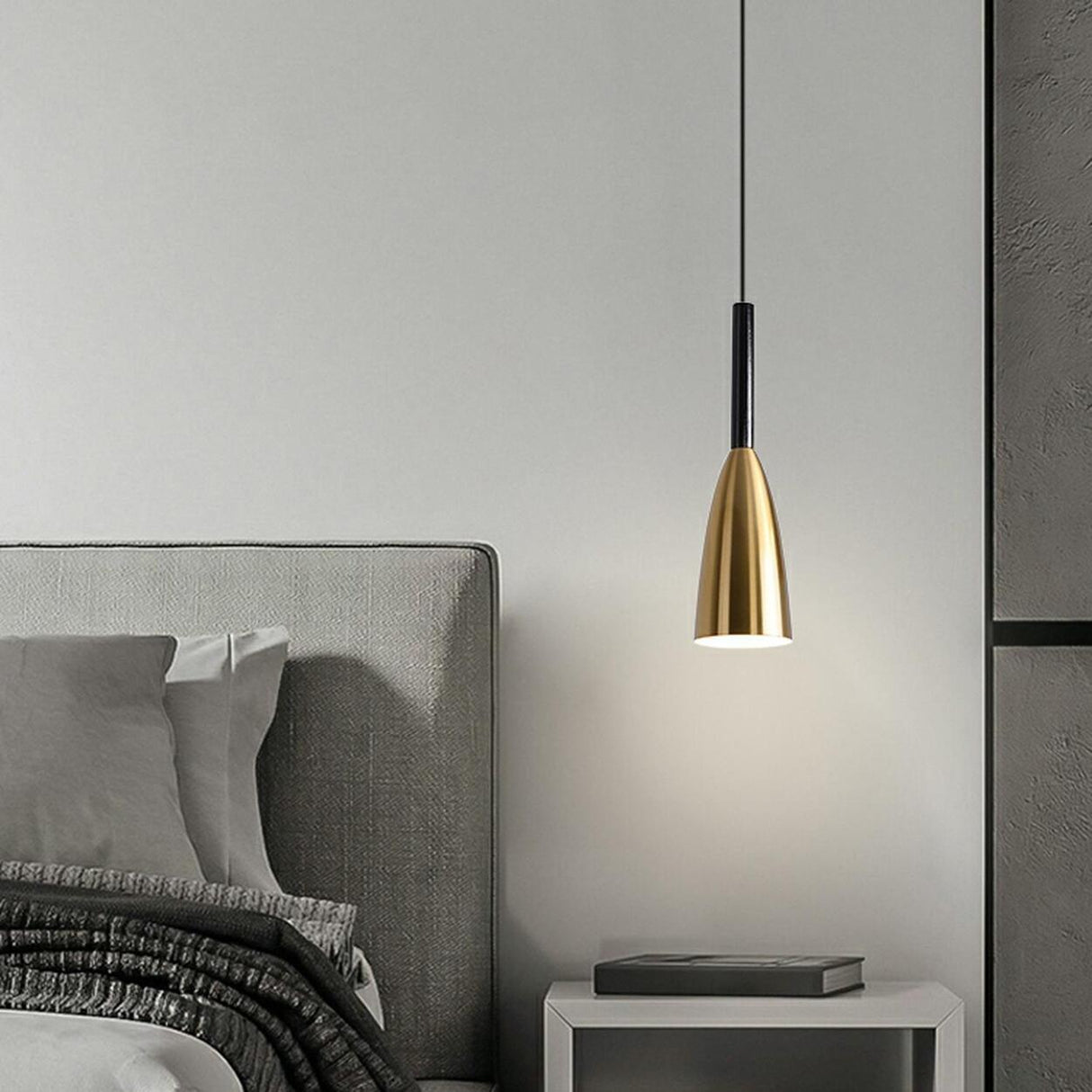 Modern Minimalist Dining Room Brass Cone Pendant Light Image - 4