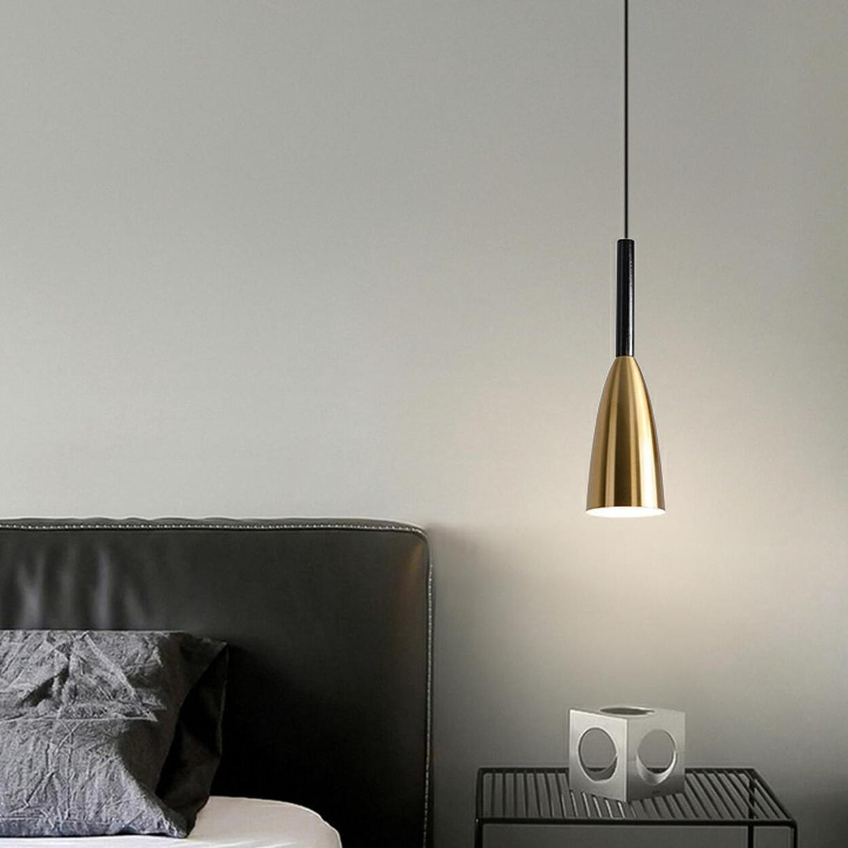 Modern Minimalist Dining Room Brass Cone Pendant Light Image - 5