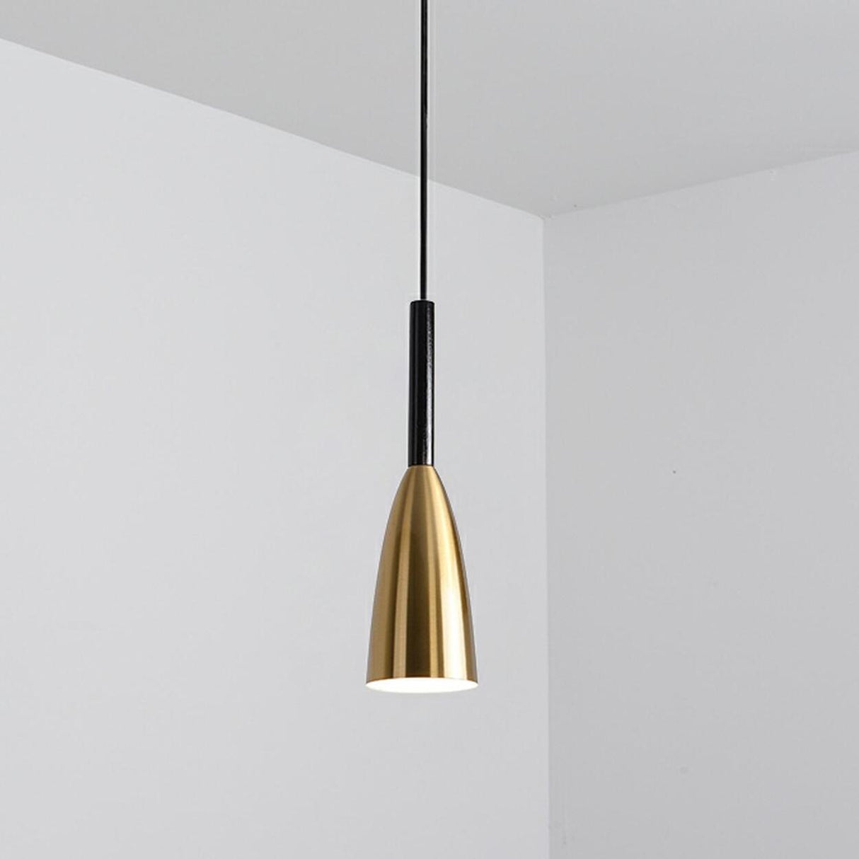 Modern Minimalist Dining Room Brass Cone Pendant Light Image - 6