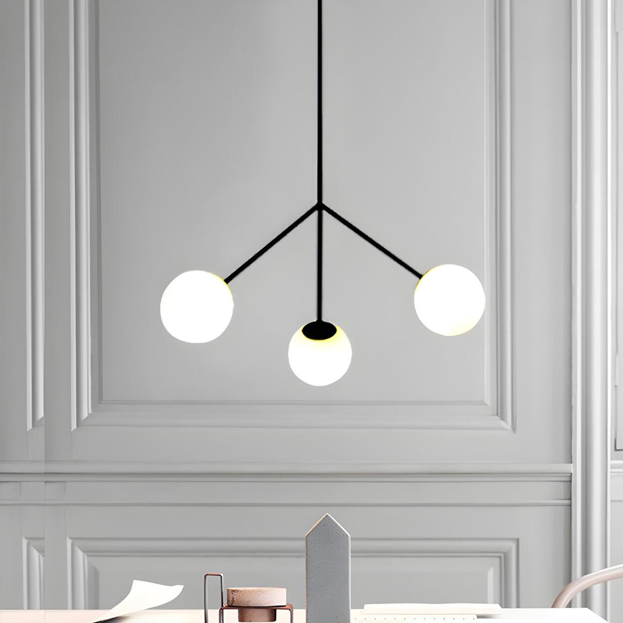 Modern Minimalist Dining Room White Globe Pendant Chandelier Image - 3