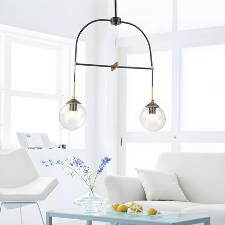 Modern Minimalist Dual Globe Arched Pendant Light Chandelier Image - 1