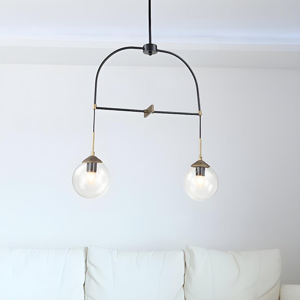 Modern Minimalist Dual Globe Arched Pendant Light Chandelier Image - 2