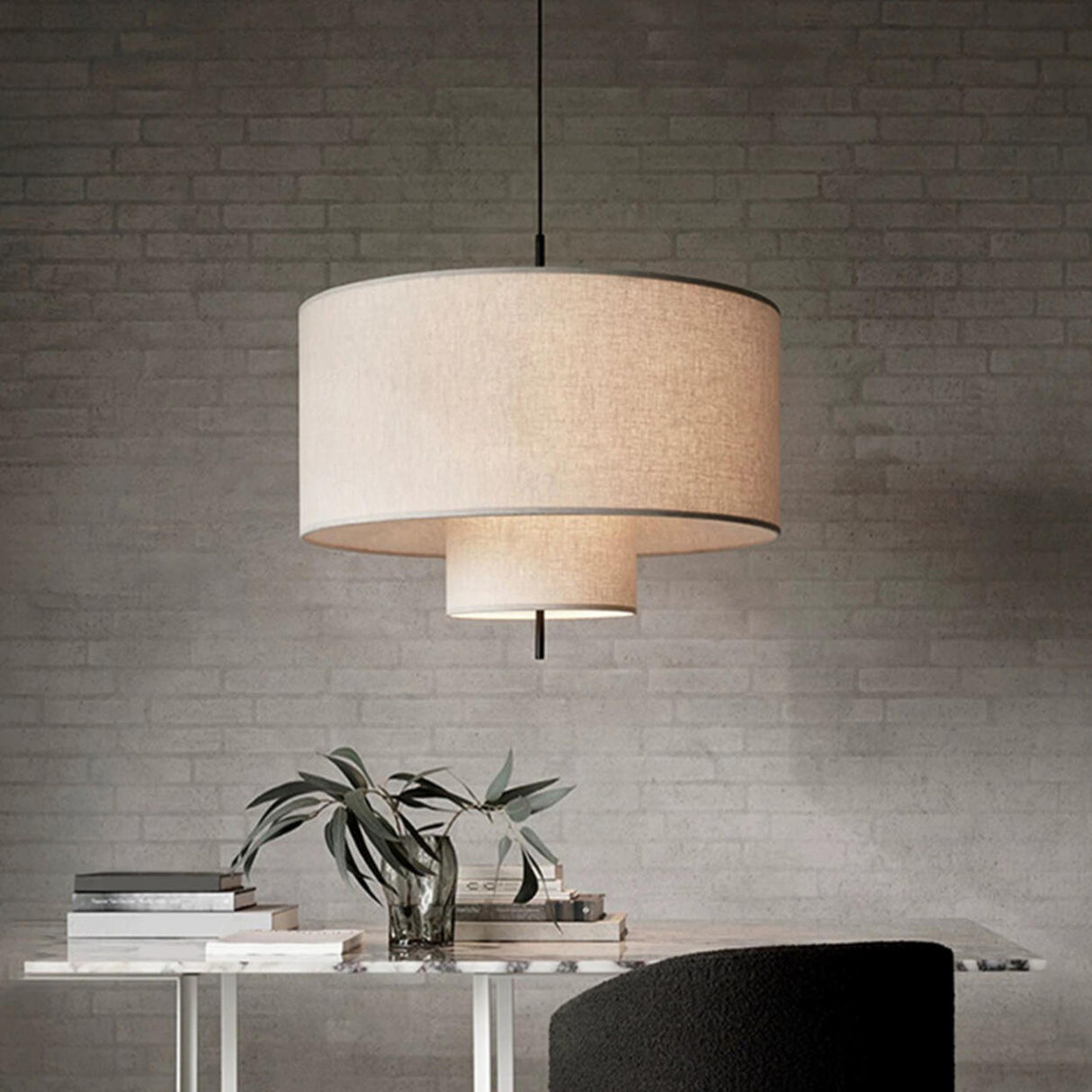 Modern Minimalist Fabric Cylinder Living Room Pendant Light Image - 3