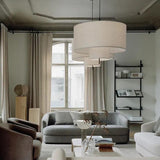 Modern Minimalist Fabric Cylinder Living Room Pendant Light Image - 4