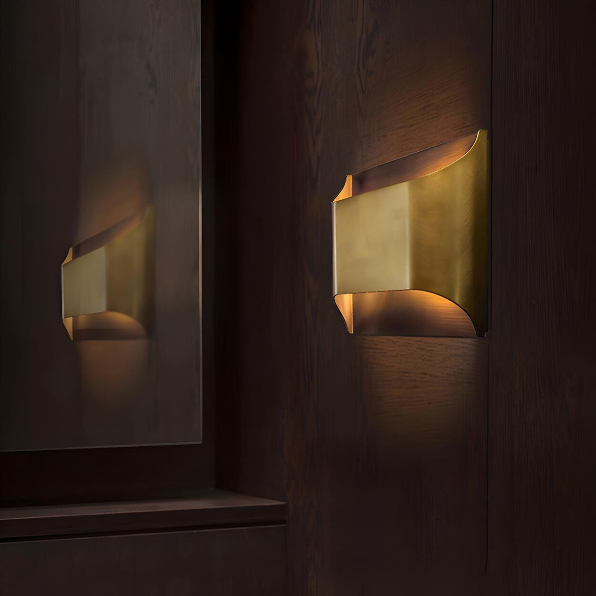 Modern Minimalist Flattened Tube Brass Wall Sconce Image - 1