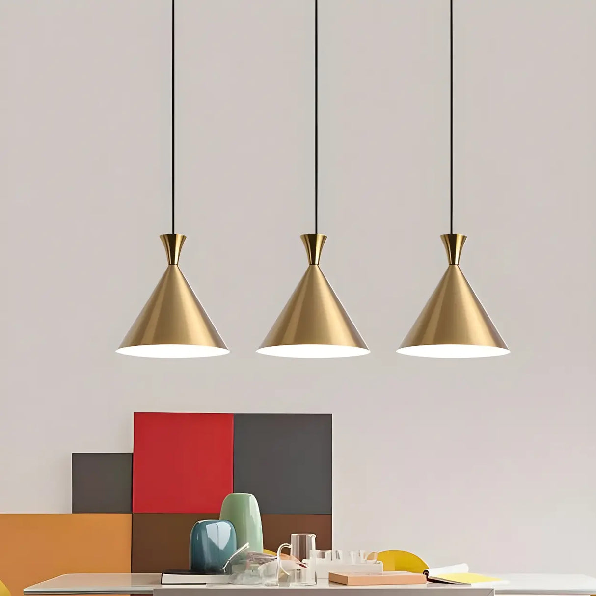 Modern Minimalist Gold Cone Bedroom Pendant Light Image - 1