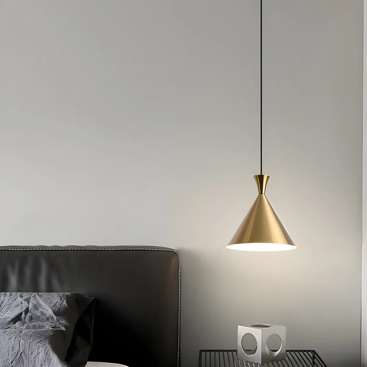 Modern Minimalist Gold Cone Bedroom Pendant Light Image - 3