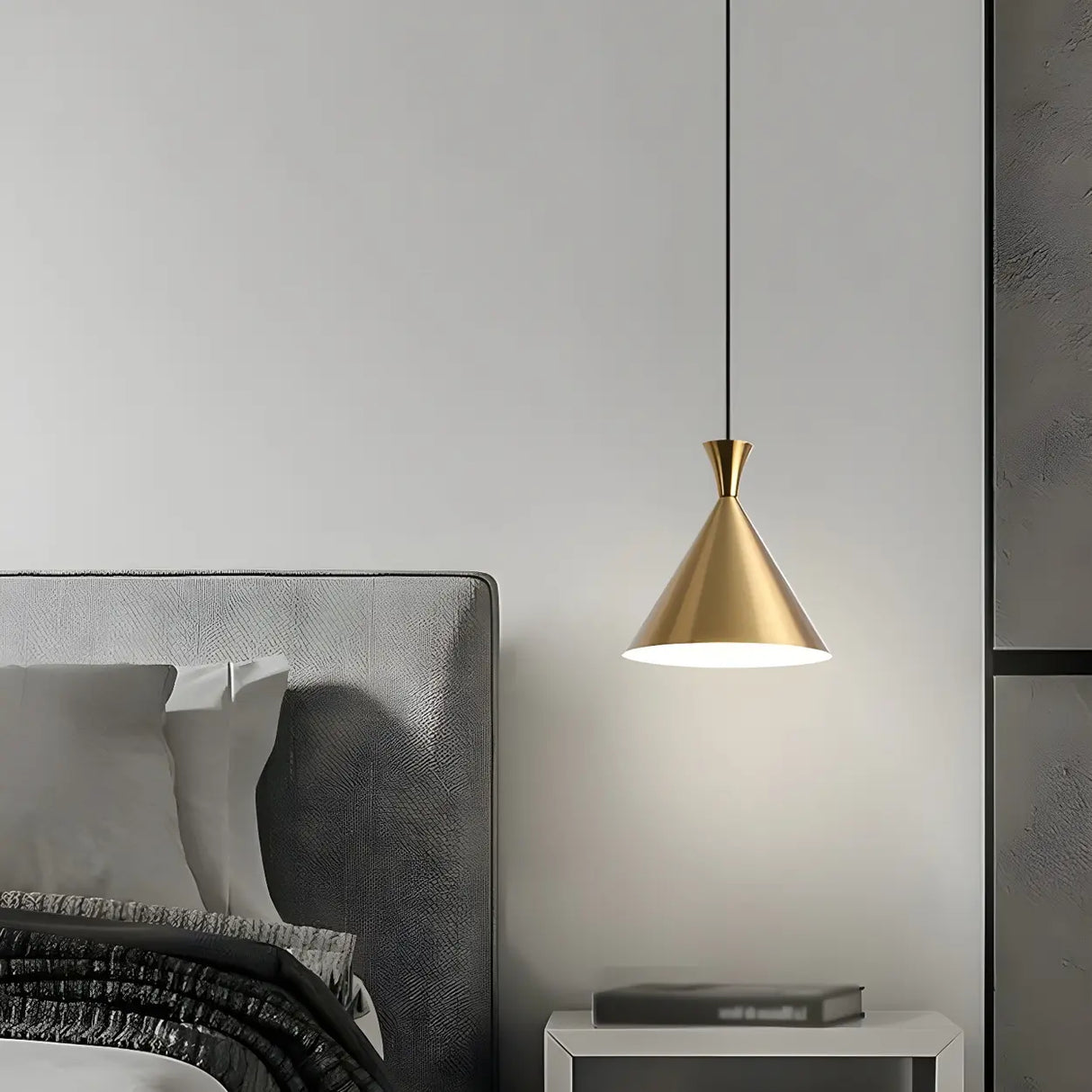 Modern Minimalist Gold Cone Bedroom Pendant Light Image - 4