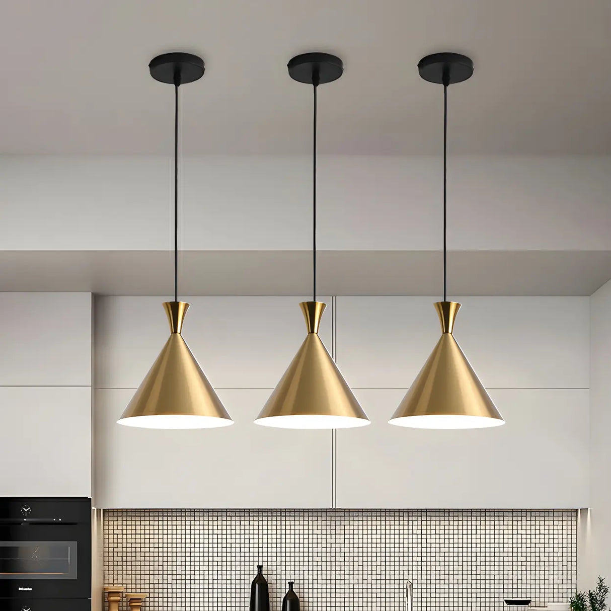 Modern Minimalist Gold Cone Bedroom Pendant Light Image - 5