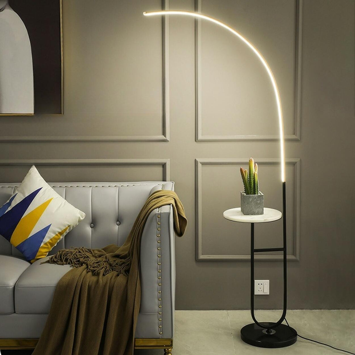 Modern Minimalist Linear LED Floor Lamp with Storage Image - 4