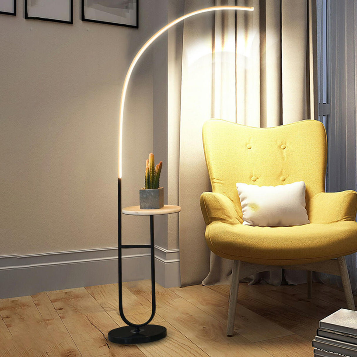 Modern Minimalist Linear LED Floor Lamp with Storage Image - 5