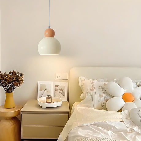 Modern Minimalist Metal Beige Dome Bedroom Pendant Light Image - 1