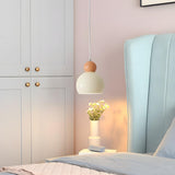 Modern Minimalist Metal Beige Dome Bedroom Pendant Light Image - 6