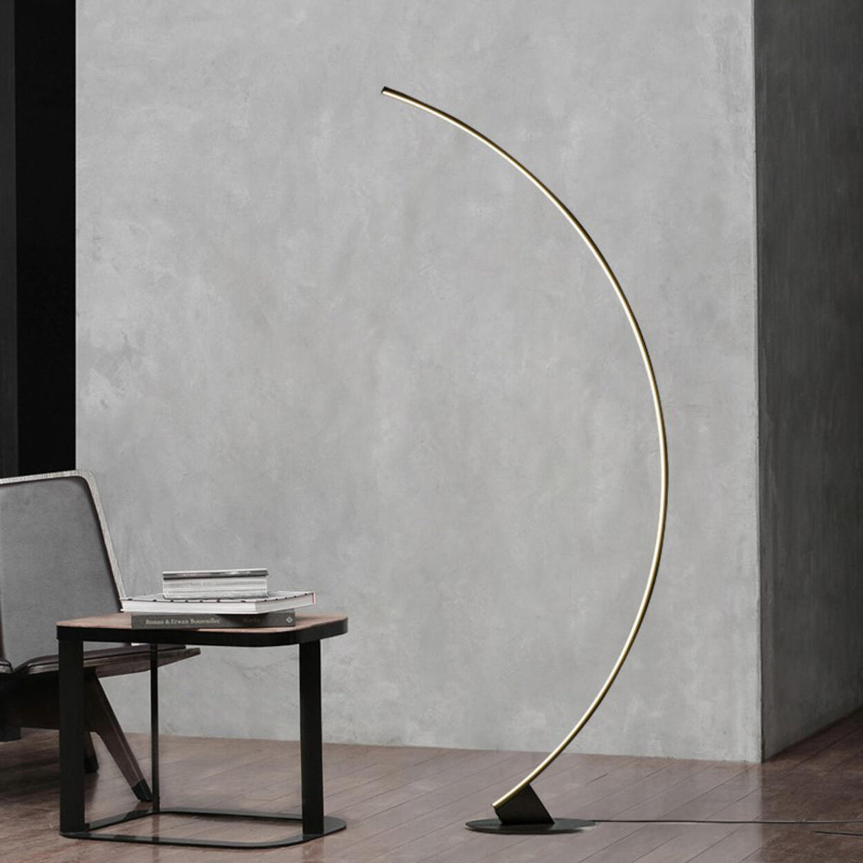 Modern Minimalist Metal Black Arc LED Floor Lamp Image - 10