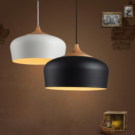 Modern Minimalist Metal Dome Black White Pendant Light Image - 1