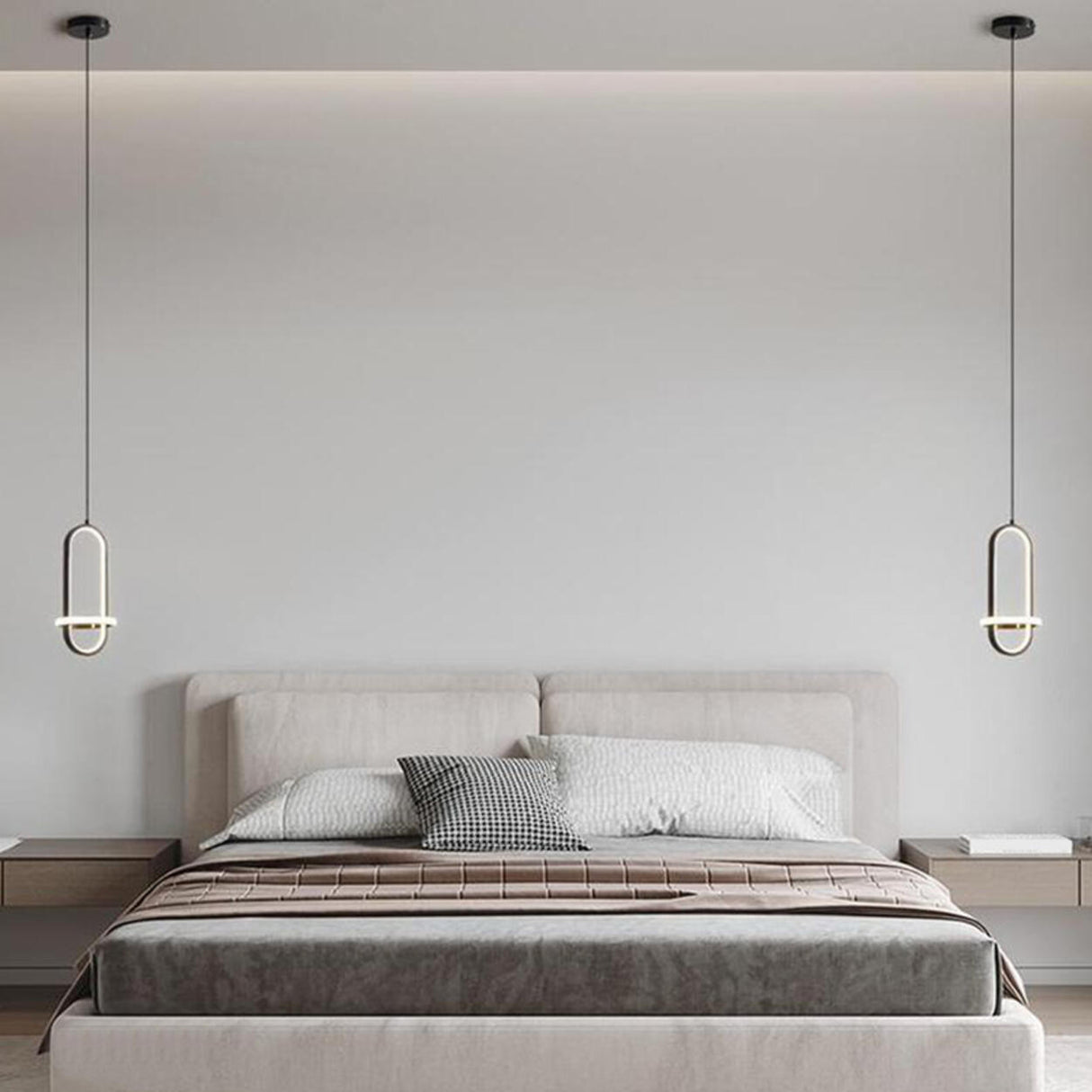 Modern Minimalist Oval LED Bedroom Pendant Light Image - 1