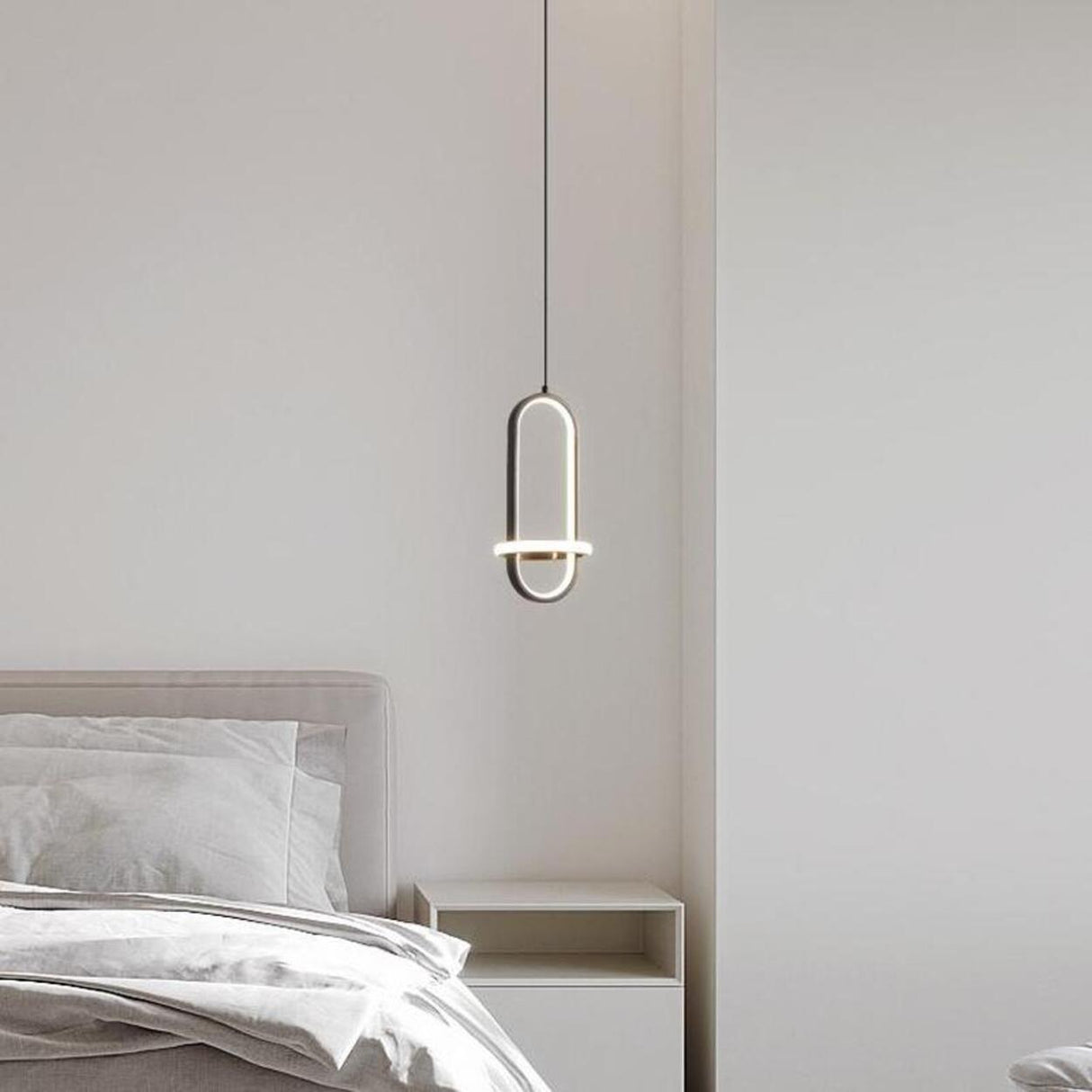 Modern Minimalist Oval LED Bedroom Pendant Light Image - 3