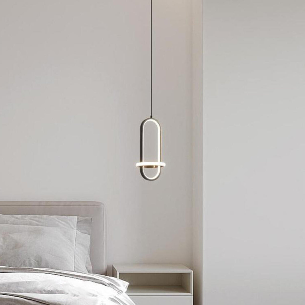 Modern Minimalist Oval LED Bedroom Pendant Light Image - 6