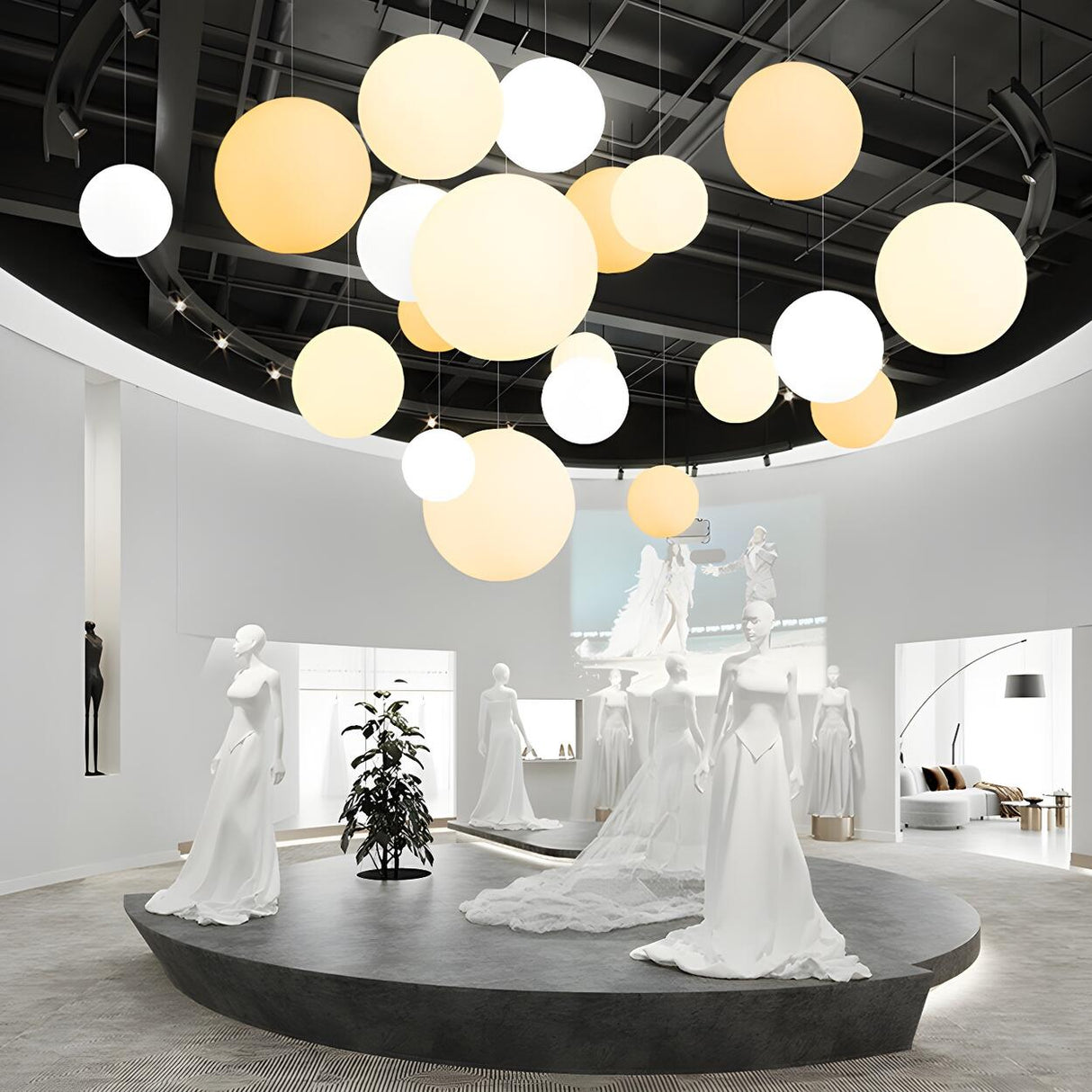 Modern Minimalist Restaurant White Globe Pendant Light Image - 12