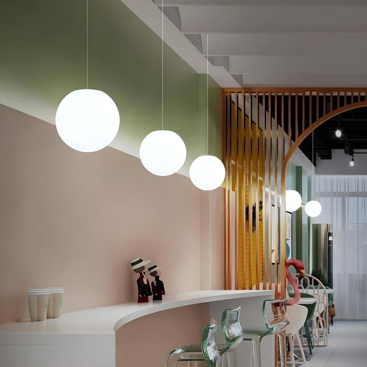 Modern Minimalist Restaurant White Globe Pendant Light Image - 3