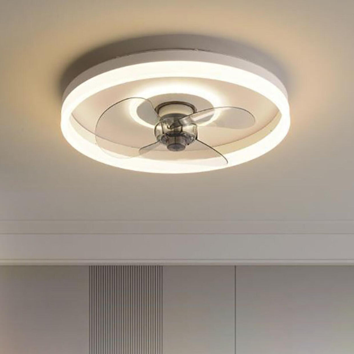 Modern Minimalist Round Ceiling Fan with LED Light Image - 3