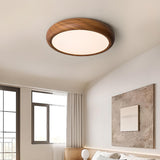 Modern Minimalist Round Wood LED Flush Mount Light Image - 1