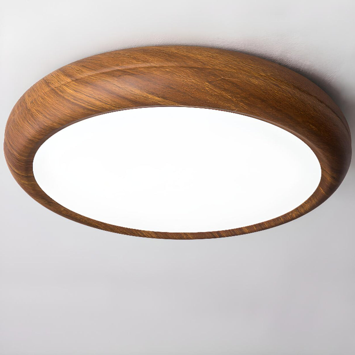 Modern Minimalist Round Wood LED Flush Mount Light Image - 10