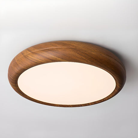 Modern Minimalist Round Wood LED Flush Mount Light Image - 2