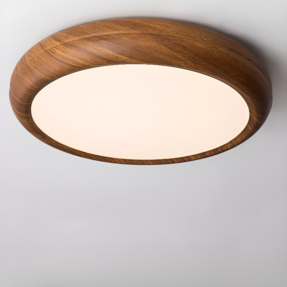 Modern Minimalist Round Wood LED Flush Mount Light Image - 3