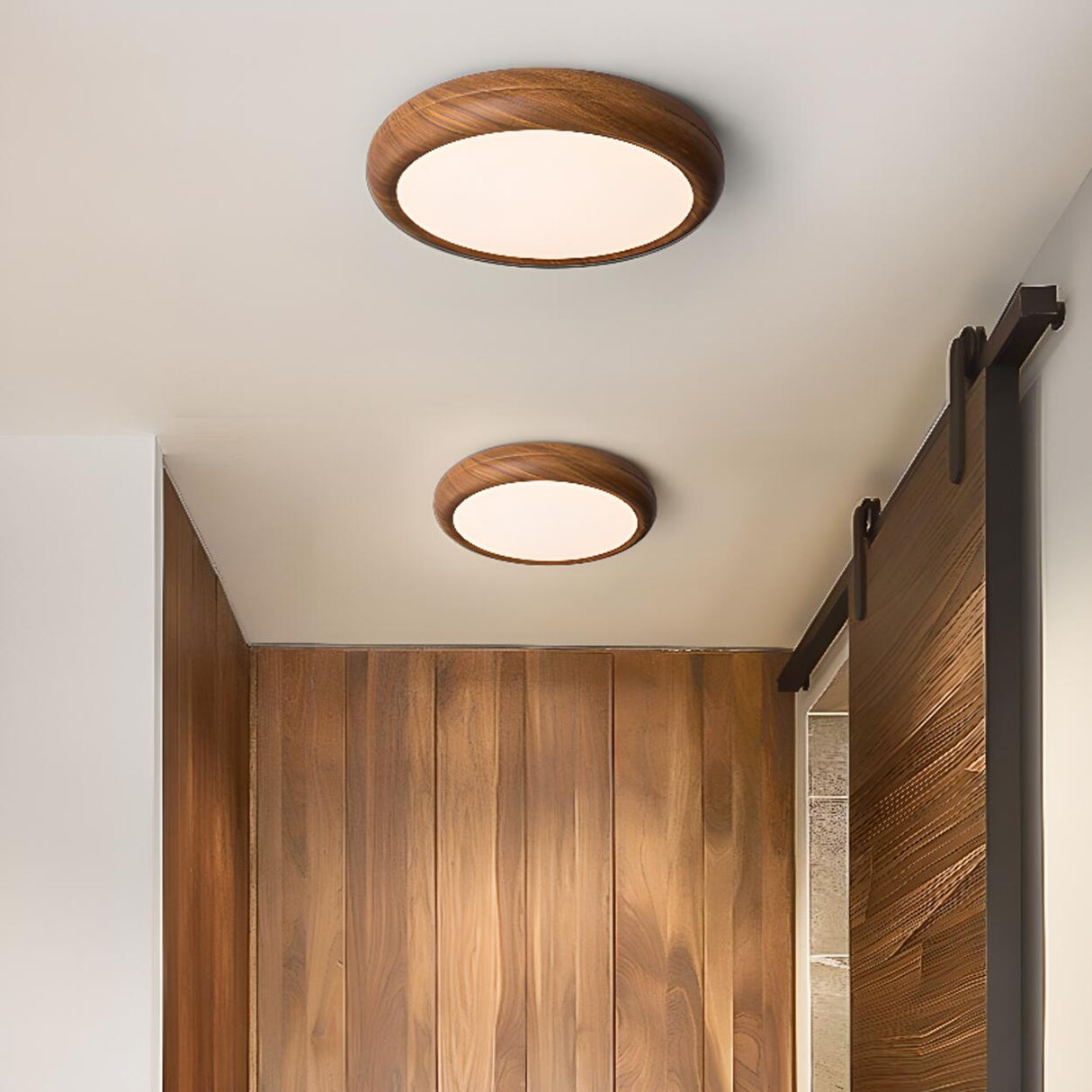 Modern Minimalist Round Wood LED Flush Mount Light Image - 5