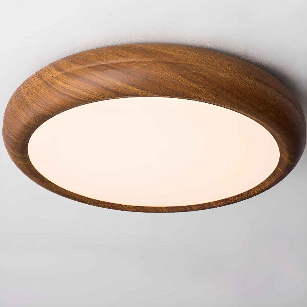 Modern Minimalist Round Wood LED Flush Mount Light Image - 7