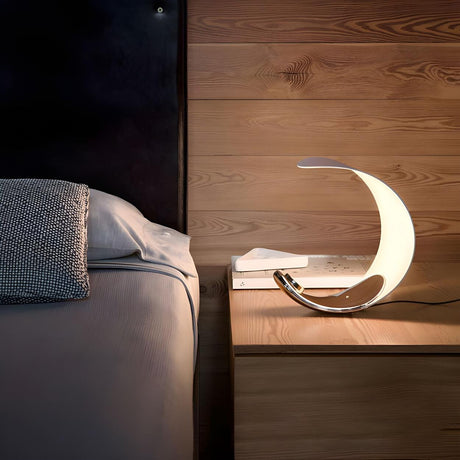 Modern Minimalist Silver Curl Moon Metal Table Lamp Image - 2