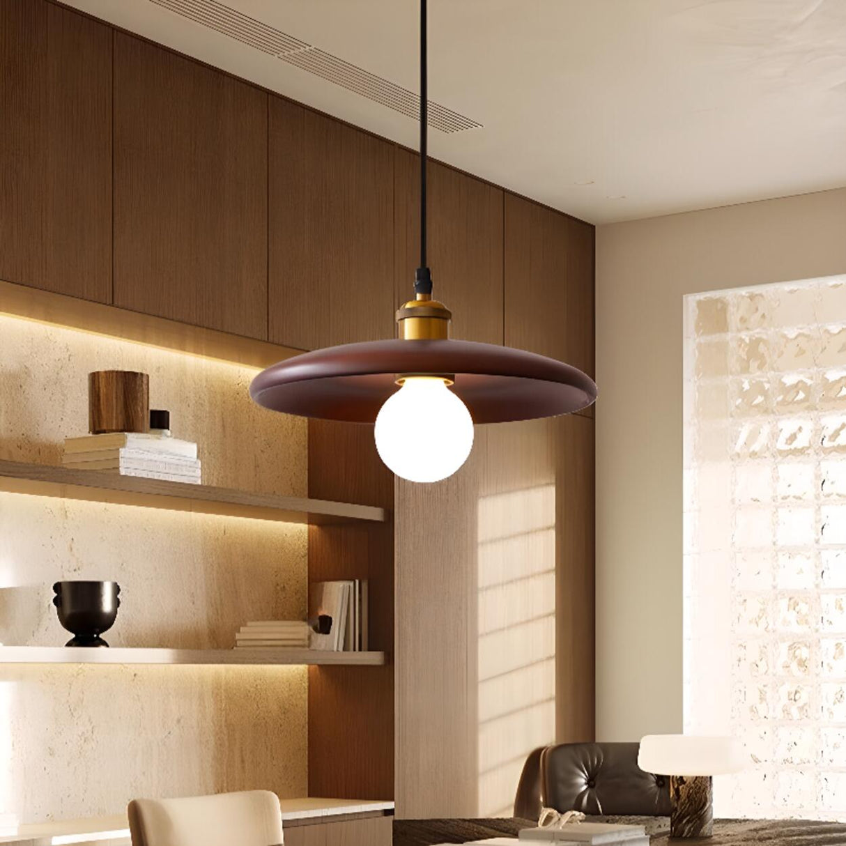 Modern Minimalist Solid Wooden Disc Pendant Lights Image - 5