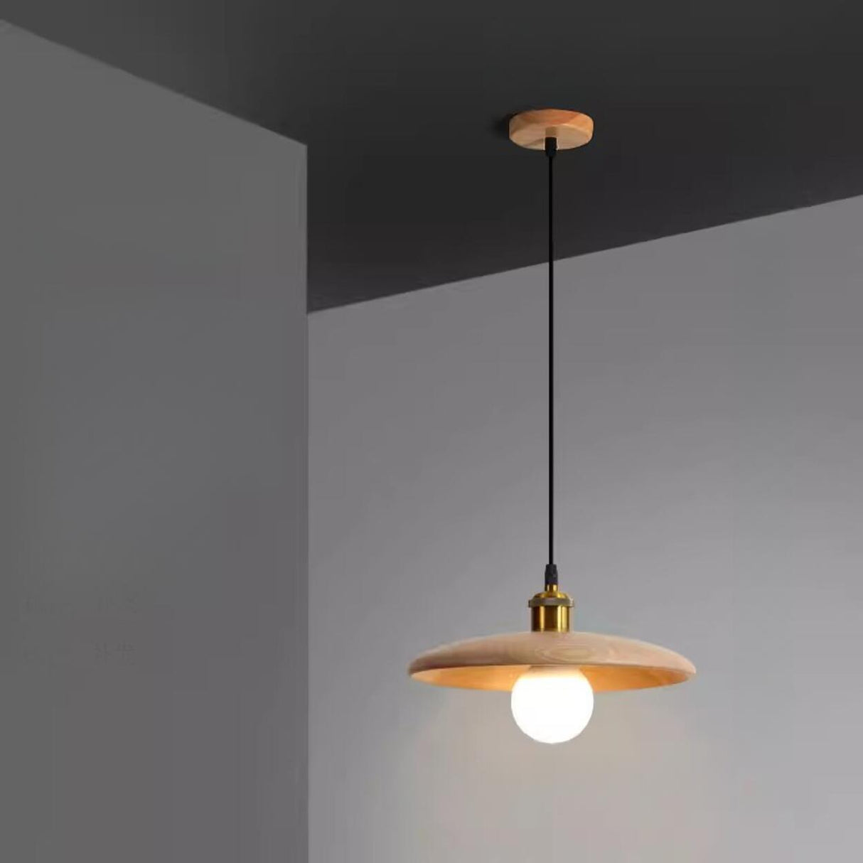 Modern Minimalist Solid Wooden Disc Pendant Lights Image - 6