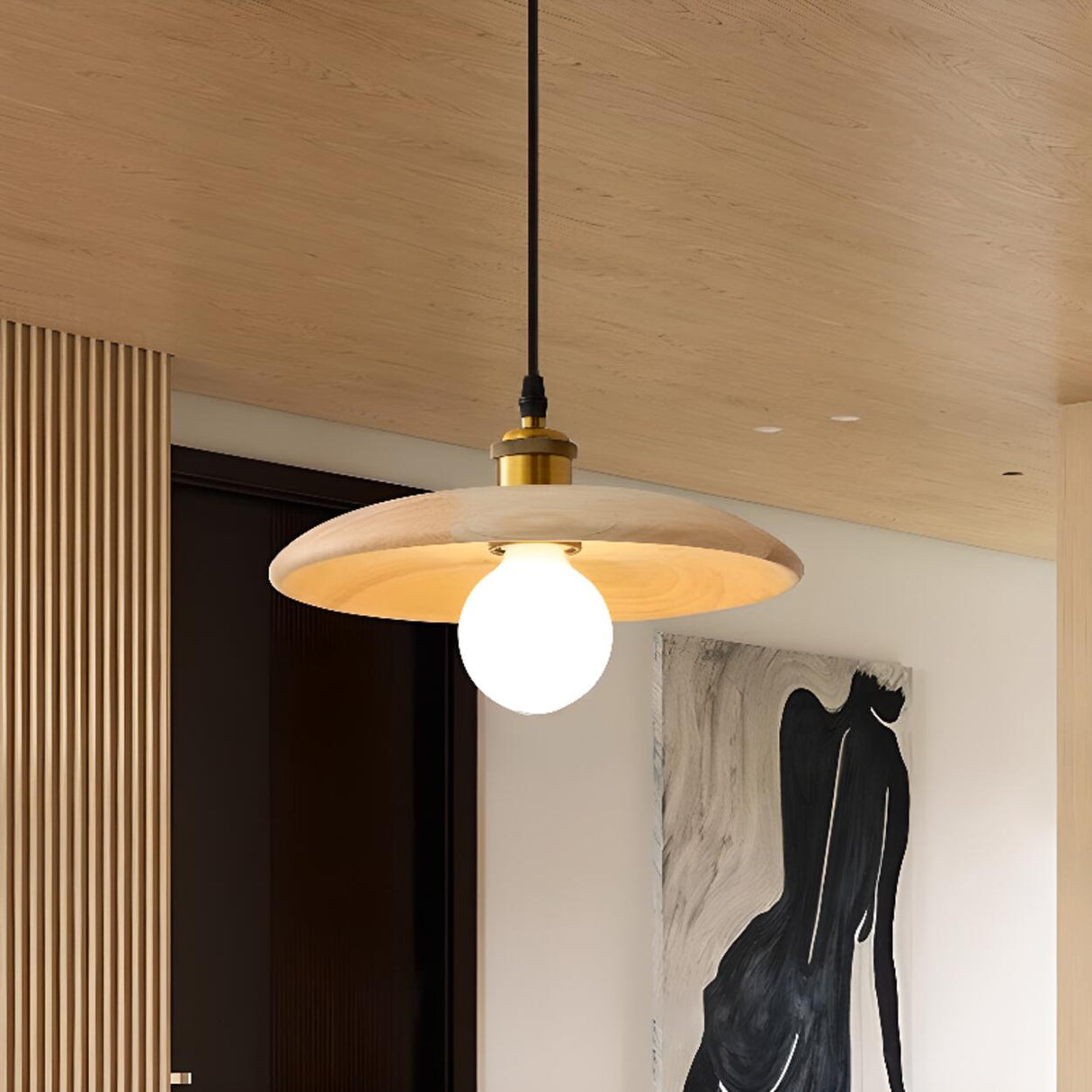 Modern Minimalist Solid Wooden Disc Pendant Lights Image - 8